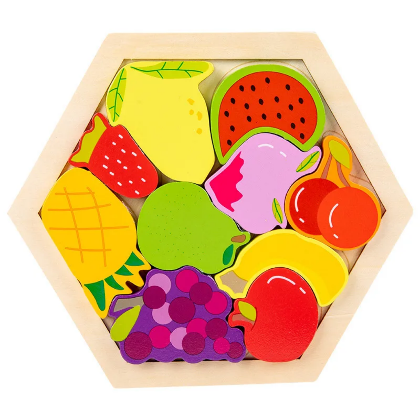 Rompecabezas hexagonal 3D de frutas