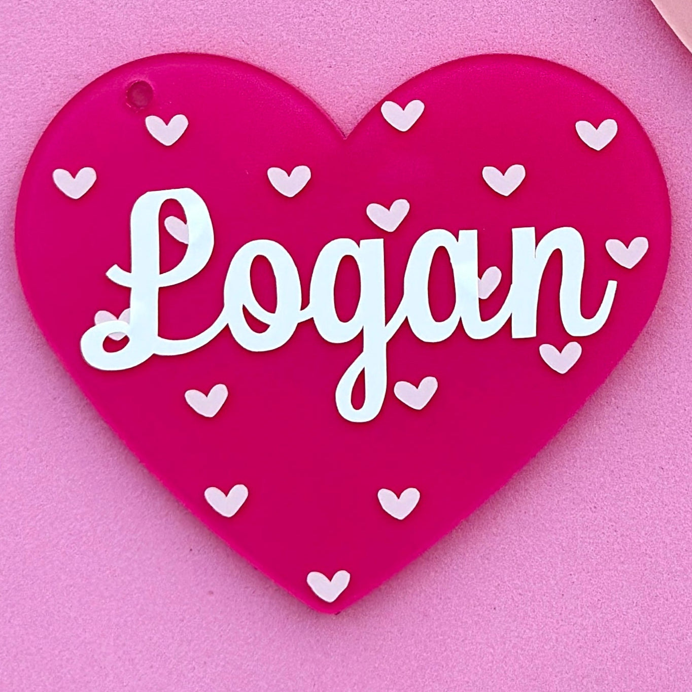 Personalized Acrylic Tag - Dark Pink Heart with Light Pink Hearts