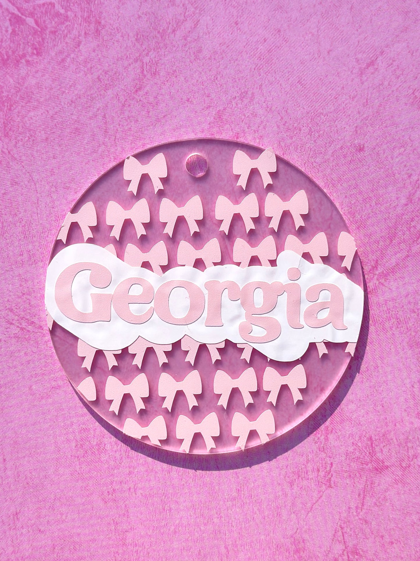 Personalized Acrylic Tag - Round with Pink Bows