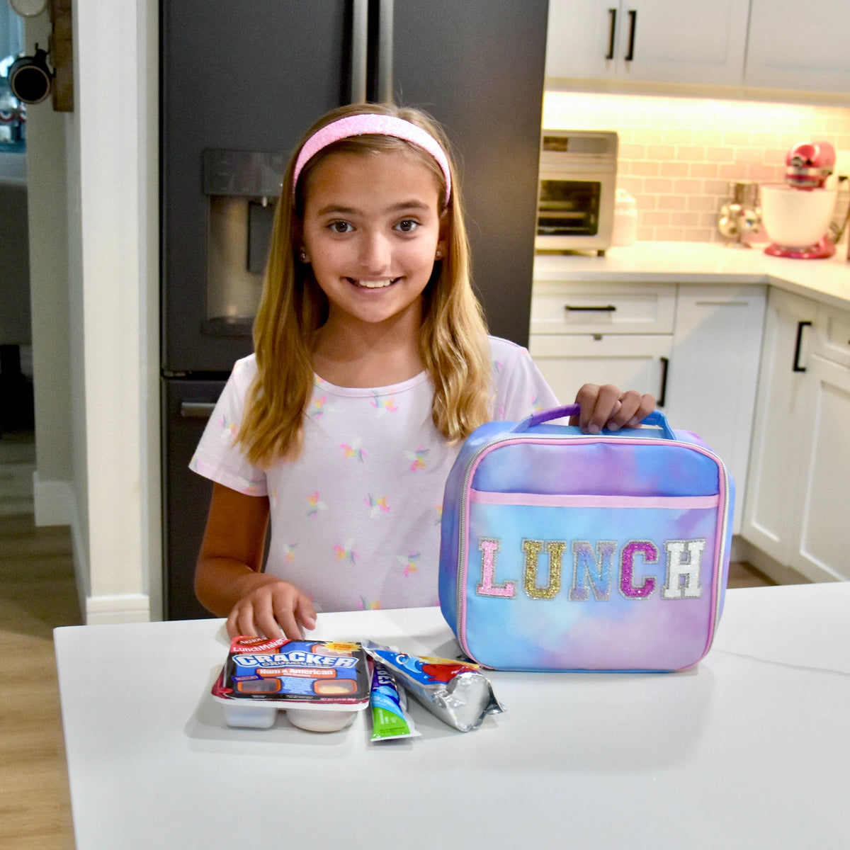 Tie Dye Glitter Varsity Letter Insulated Lunch Bag Lunchbox