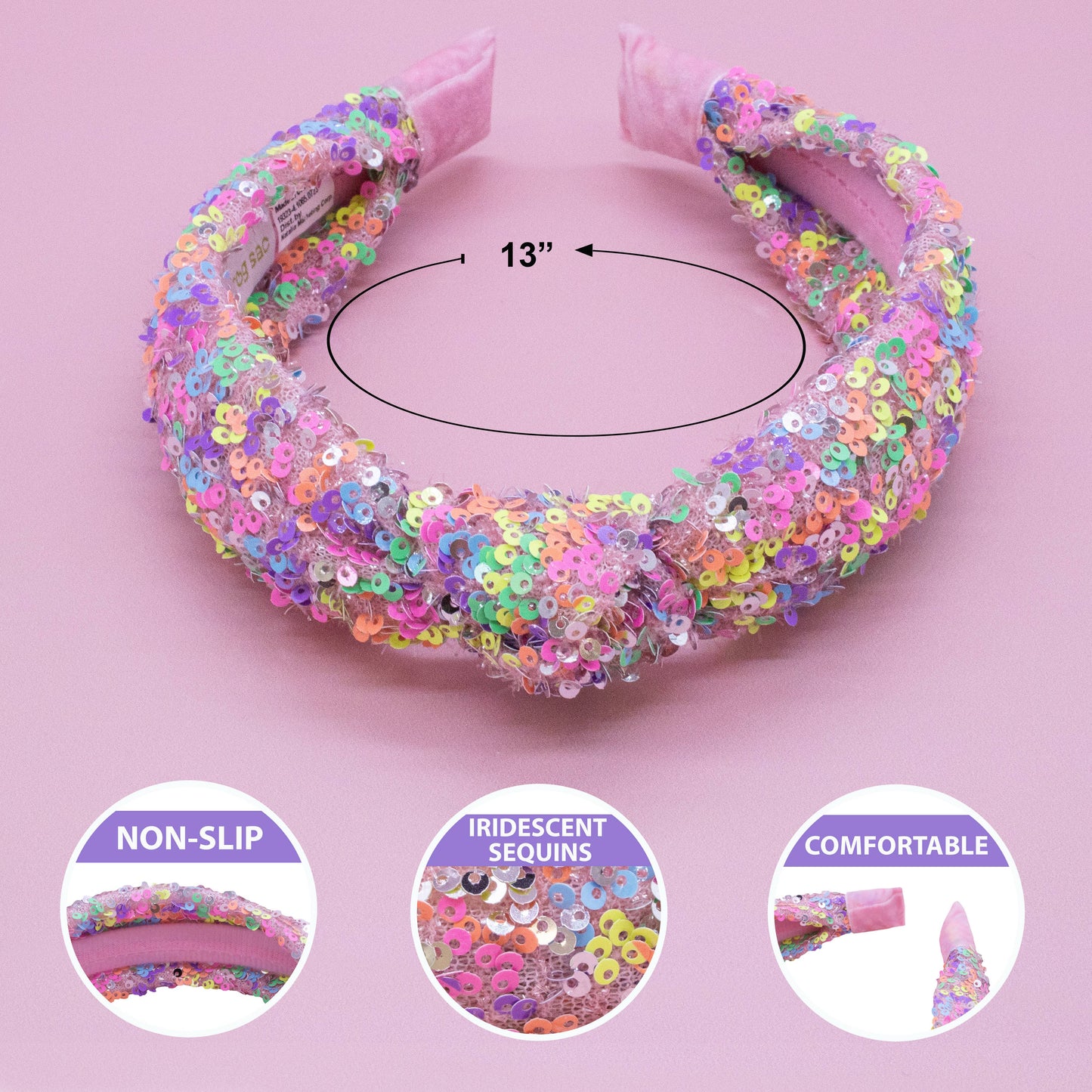 Kids Knot Headband - Sequin Knotted Hair Band Accessories: Rainbow