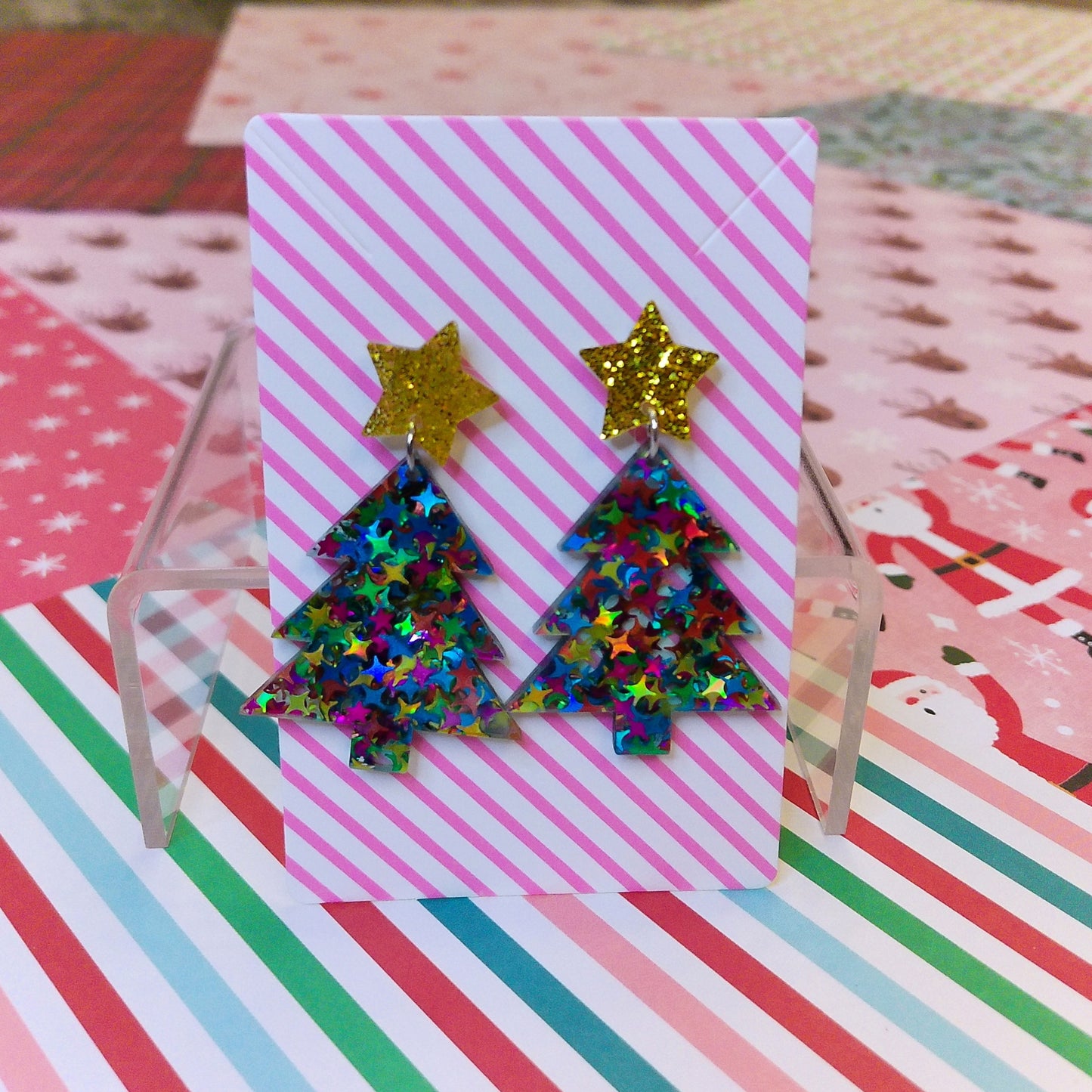Rainbow Confetti Tree Earrings