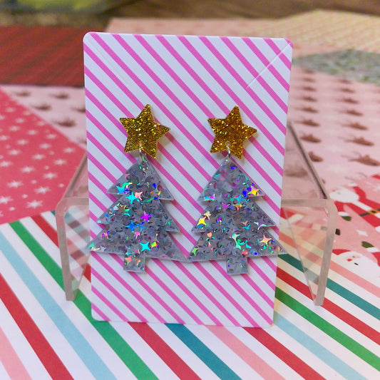 Silver Confetti Tree Earrings