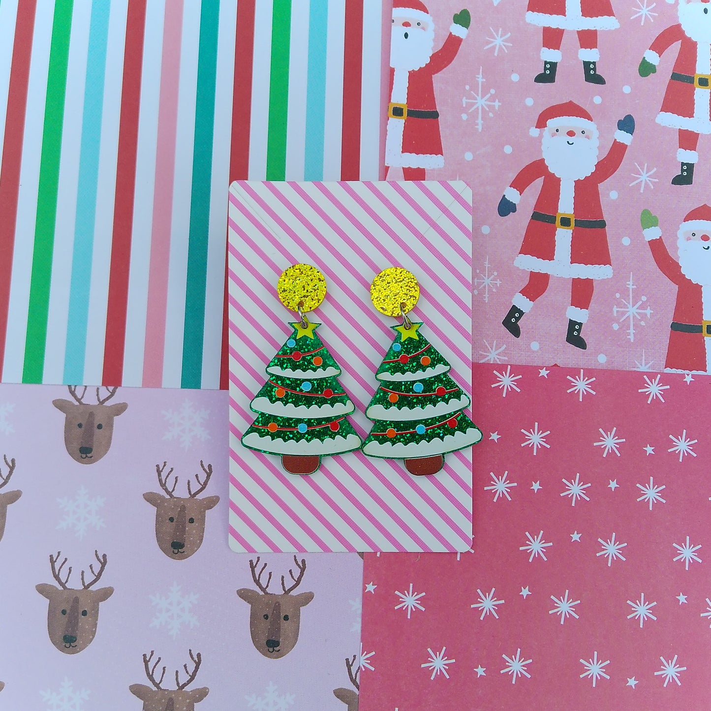 Green Sparkle Christmas Tree Earrings