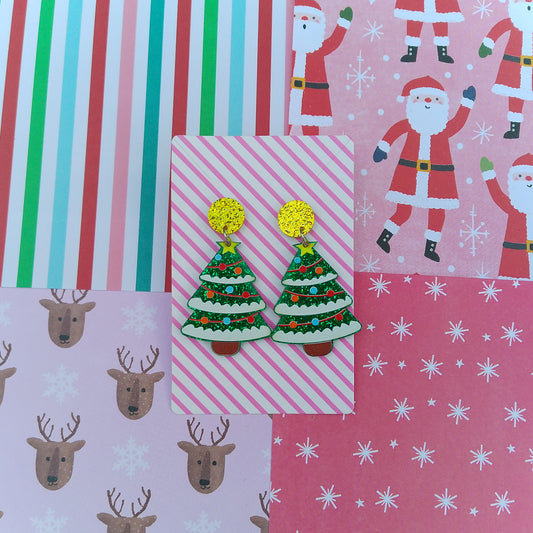 Green Sparkle Christmas Tree Earrings
