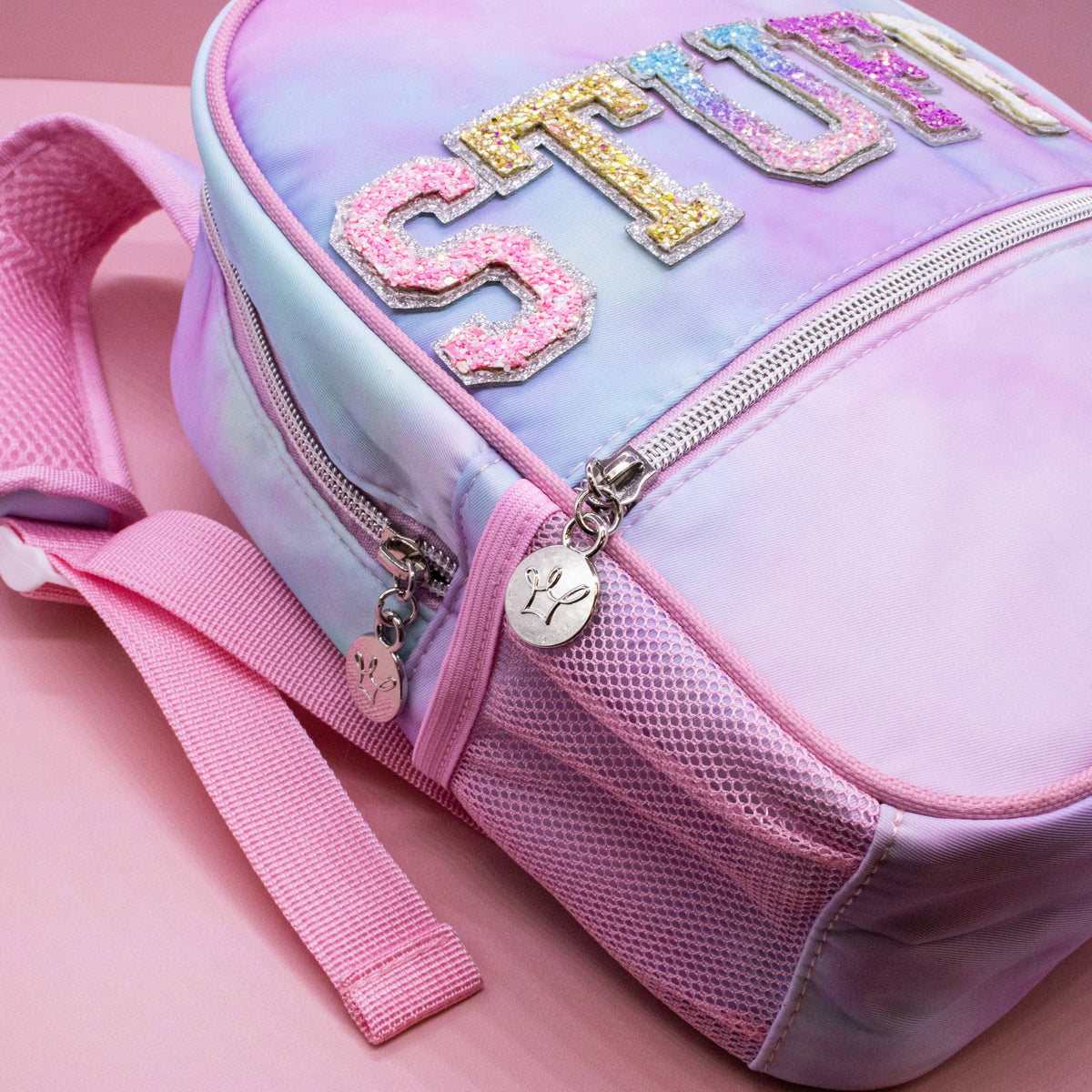 Girls Backpack with Glitter Varsity Letters - Mini Tie Dye: Tie Dye STUFF