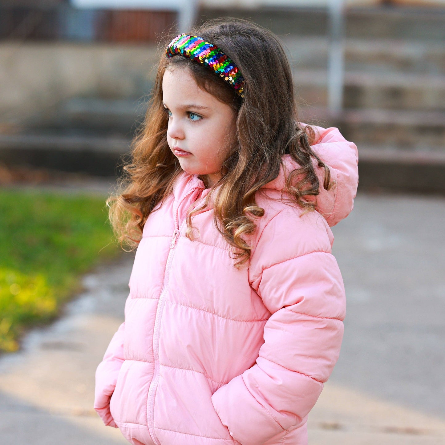 Reversible Sequin Headband - Kids Padded Hair Band: Teal/Purple