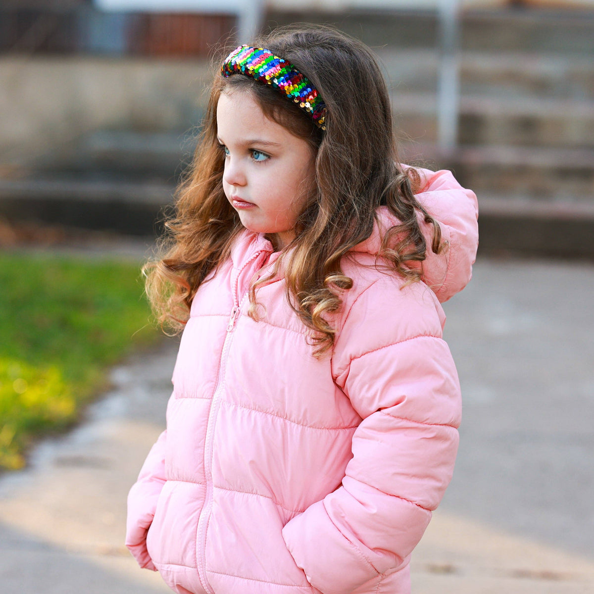 Reversible Sequin Headband - Kids Padded Hair Band: Rainbow/Gold