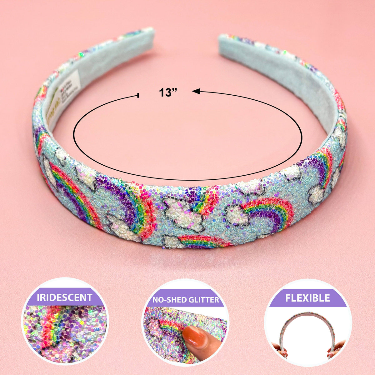 Rainbow Glitter Headband - Kids Hair Accessories: White