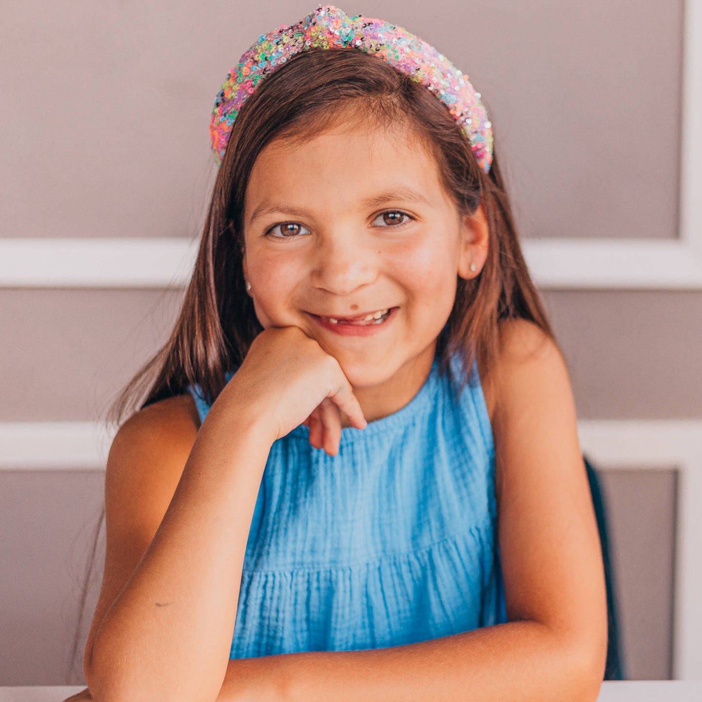 Kids Knot Headband - Sequin Knotted Hair Band Accessories: Rainbow