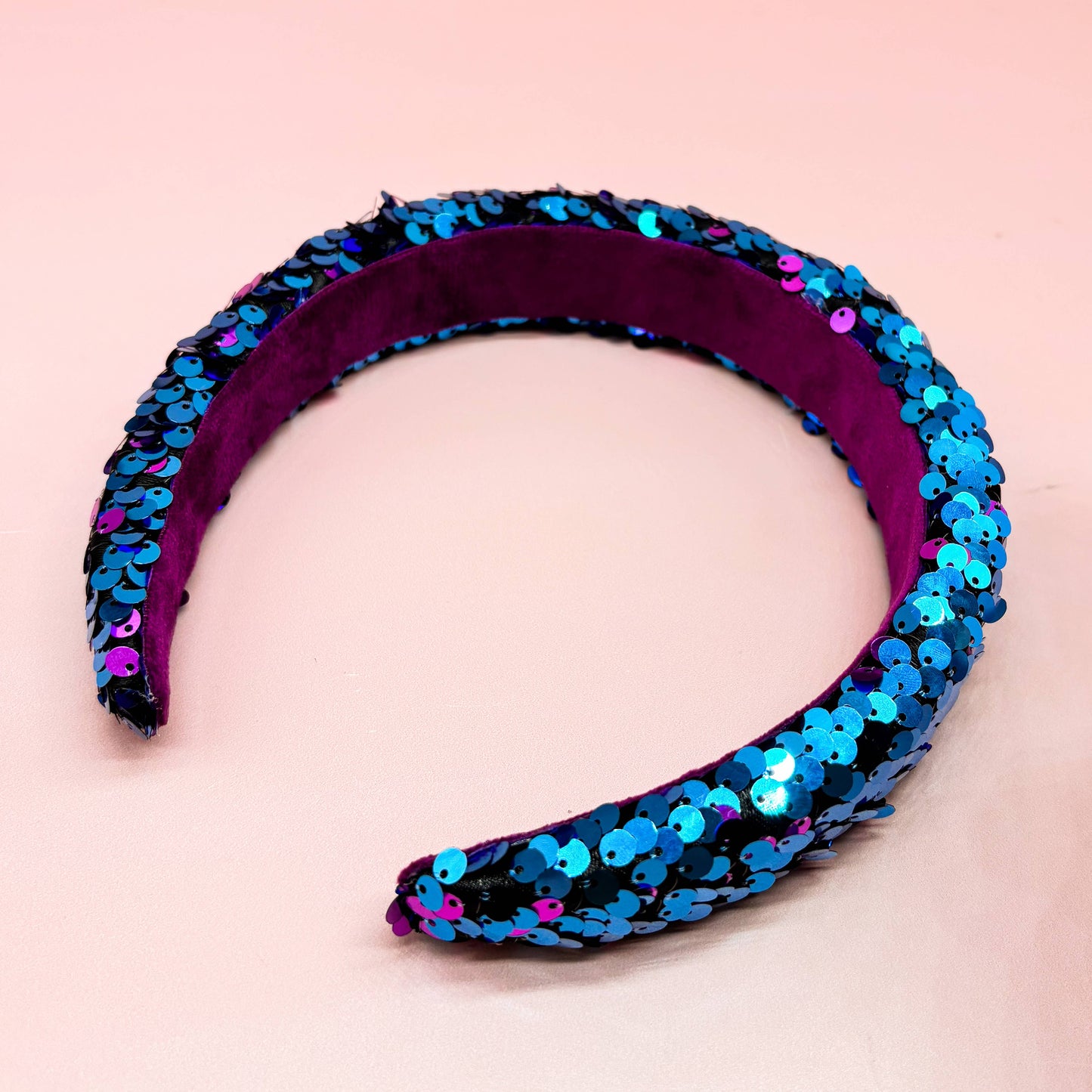 Reversible Sequin Headband - Kids Padded Hair Band: Teal/Purple