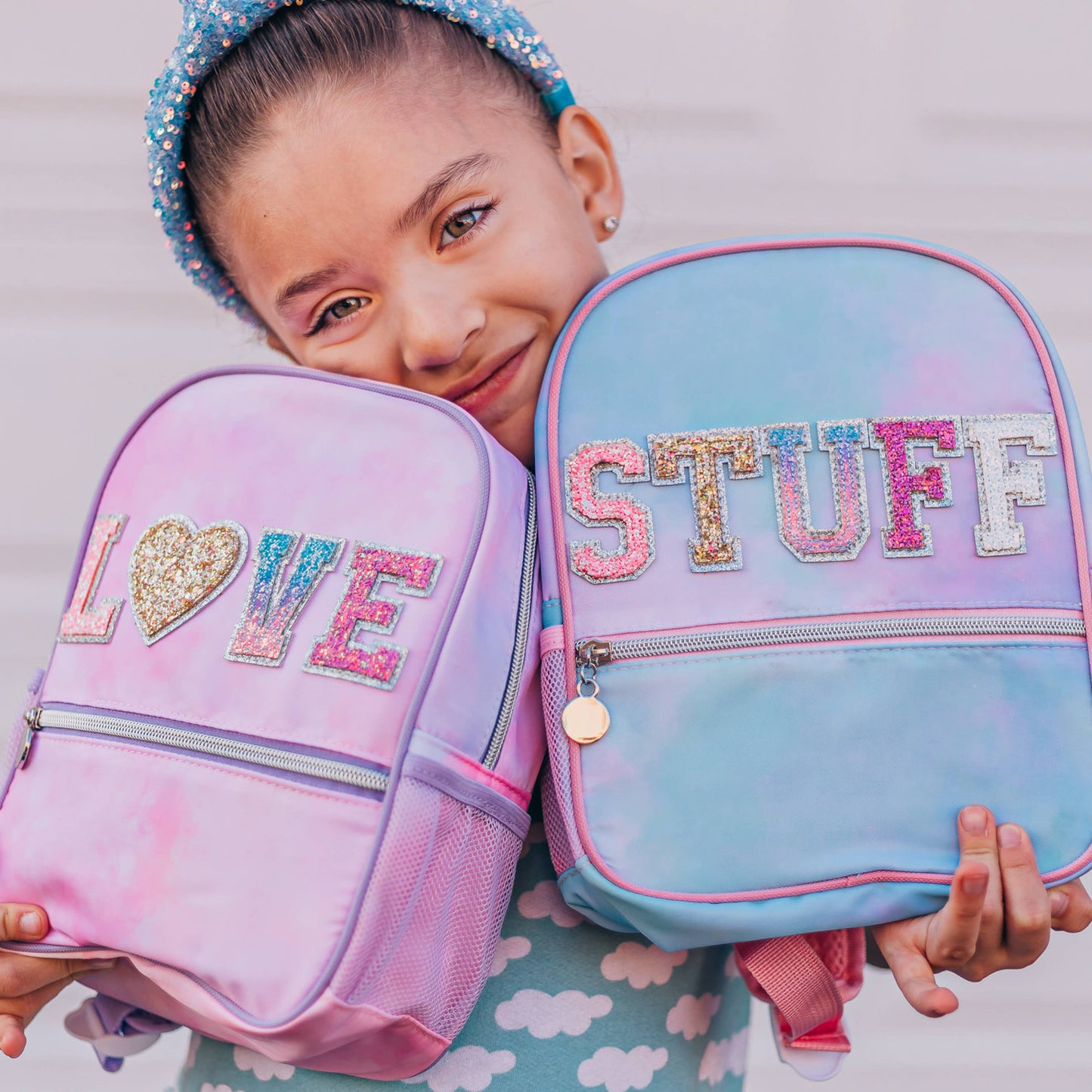 Girls Backpack with Glitter Varsity Letters - Mini Tie Dye: Tie Dye STUFF