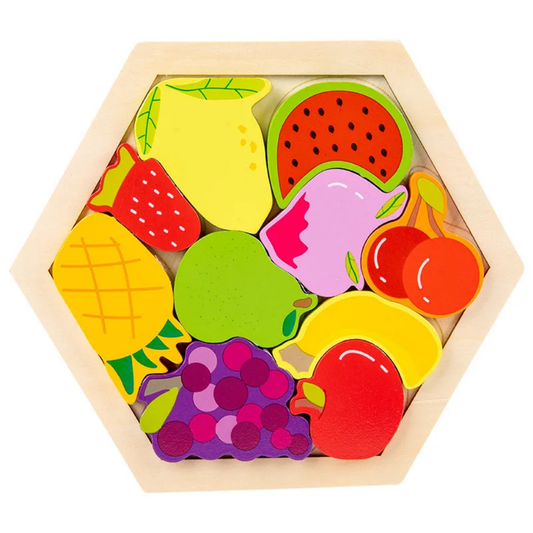 Rompecabezas hexagonal 3D de frutas