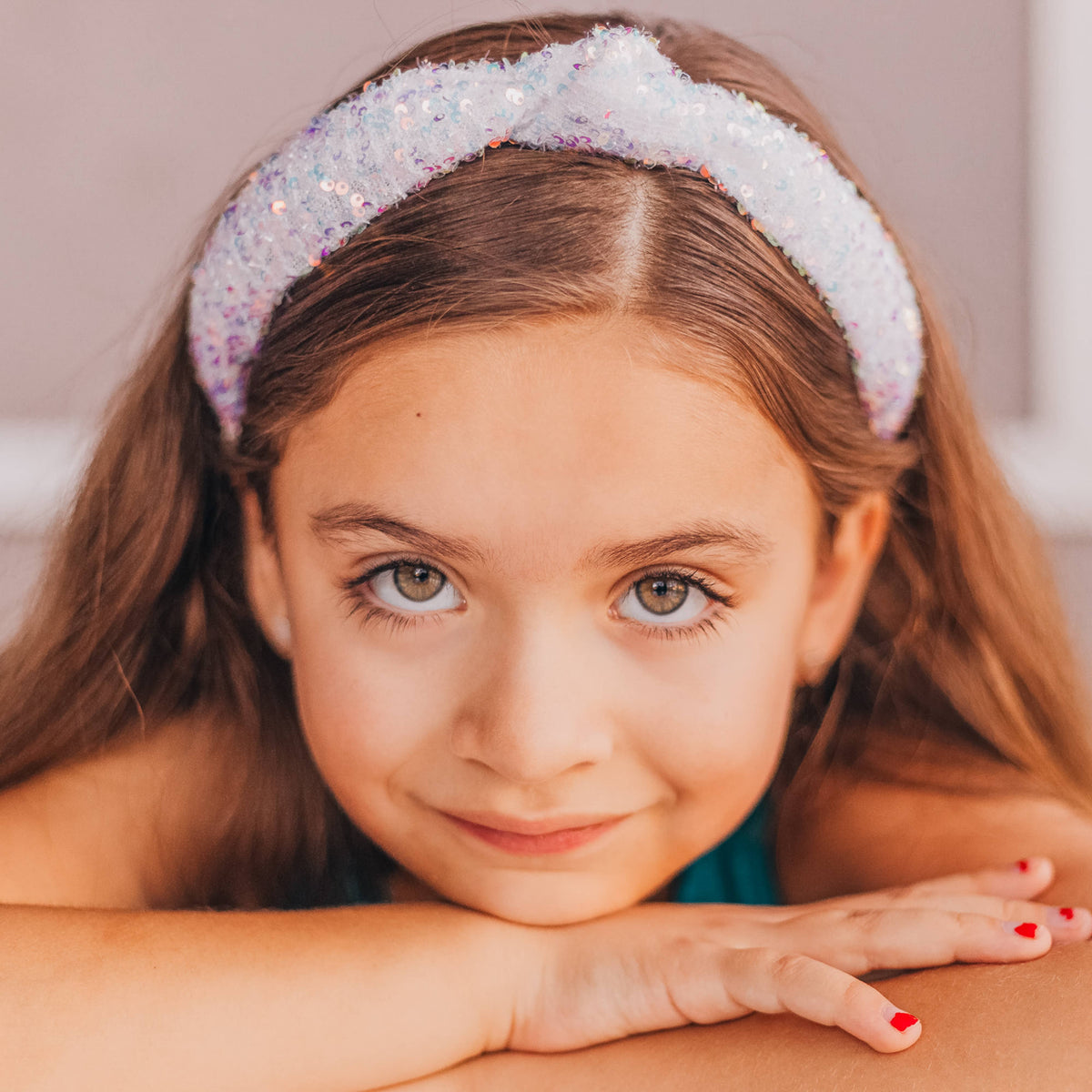 Kids Knot Headband - Sequin Knotted Hair Band Accessories: White