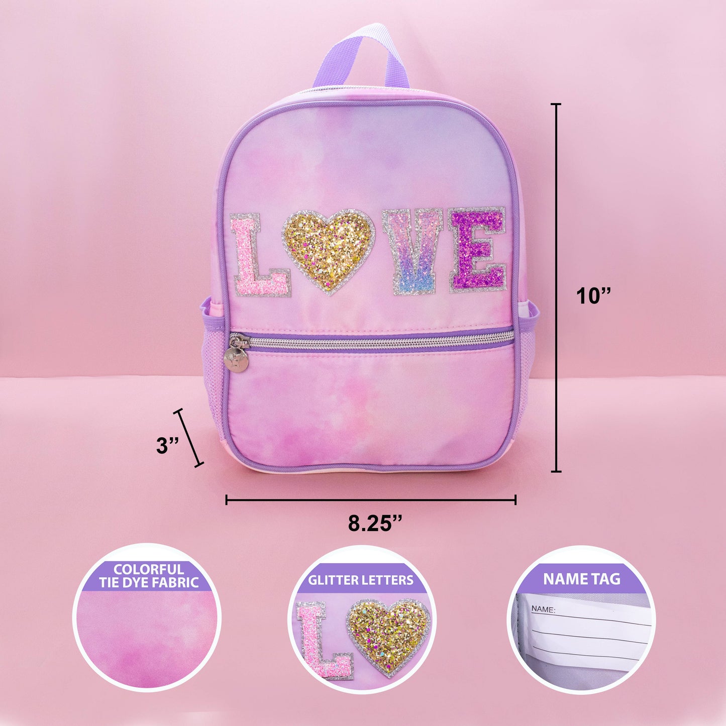 Girls Backpack with Glitter Varsity Letters - Mini Tie Dye: Tie Dye STUFF