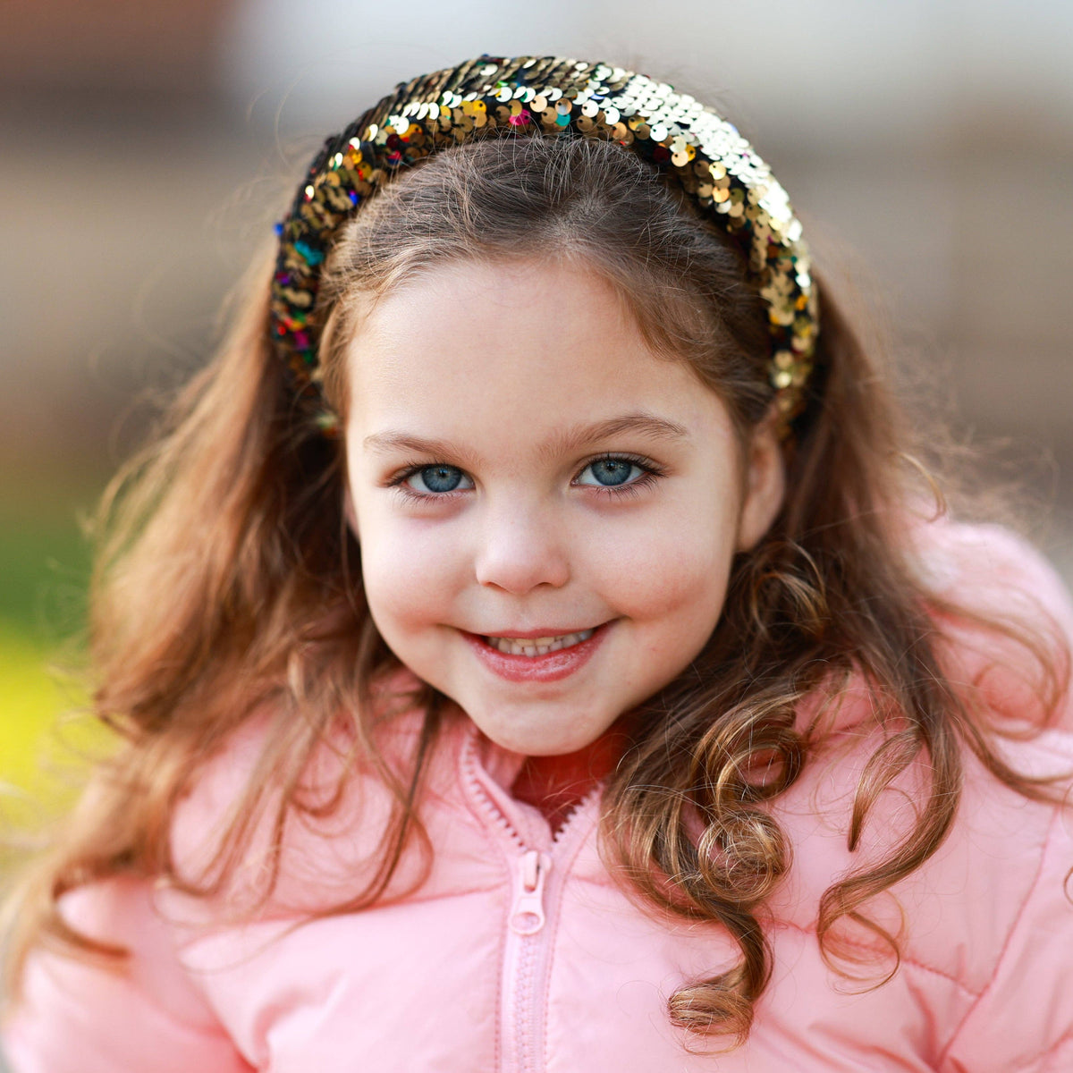 Reversible Sequin Headband - Kids Padded Hair Band: Rainbow/Gold
