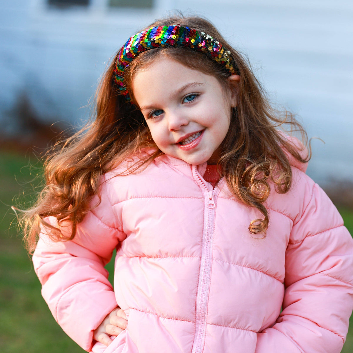 Reversible Sequin Headband - Kids Padded Hair Band: Rainbow/Gold