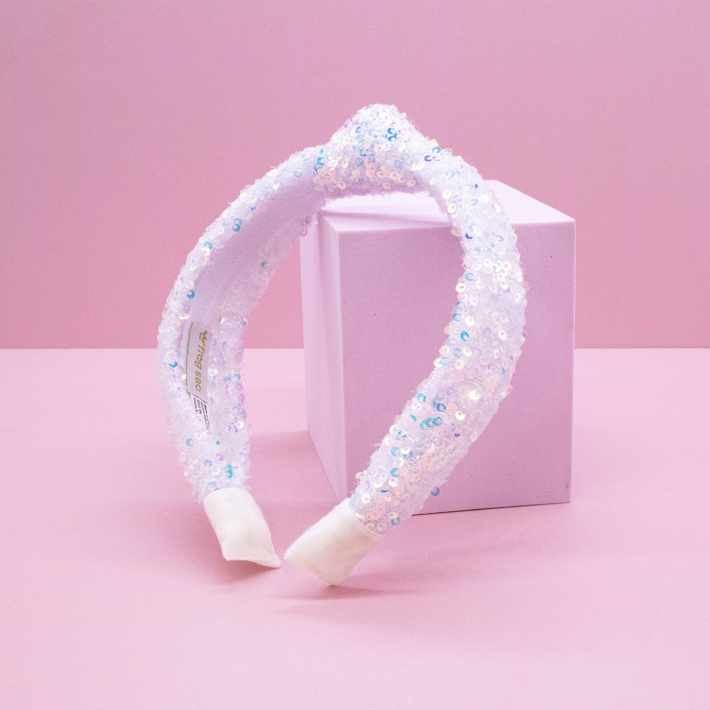 Kids Knot Headband - Sequin Knotted Hair Band Accessories: White