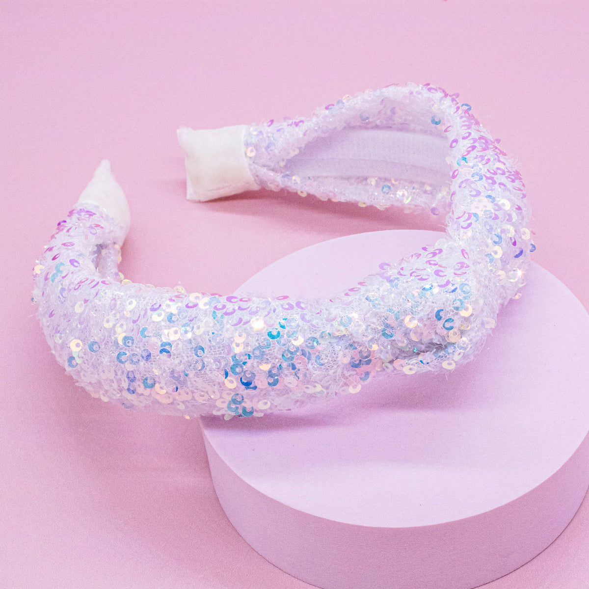 Kids Knot Headband - Sequin Knotted Hair Band Accessories: White