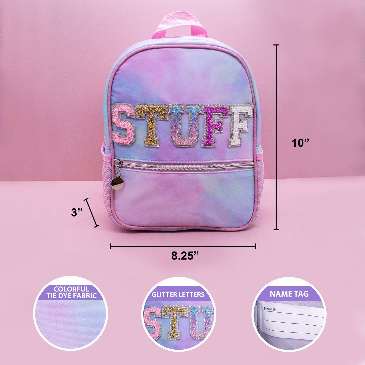 Girls Backpack with Glitter Varsity Letters - Mini Tie Dye: Tie Dye STUFF