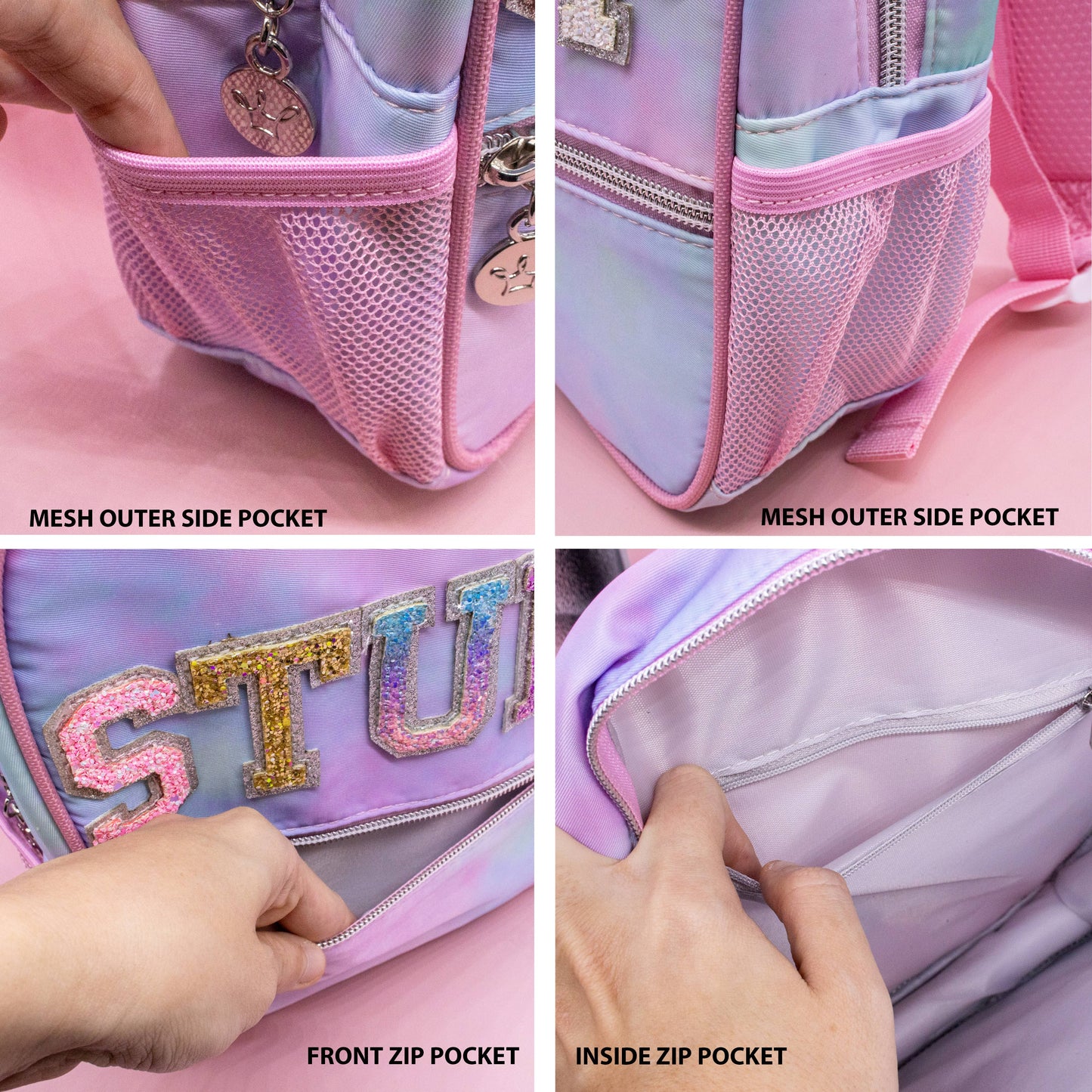 Girls Backpack with Glitter Varsity Letters - Mini Tie Dye: Tie Dye STUFF