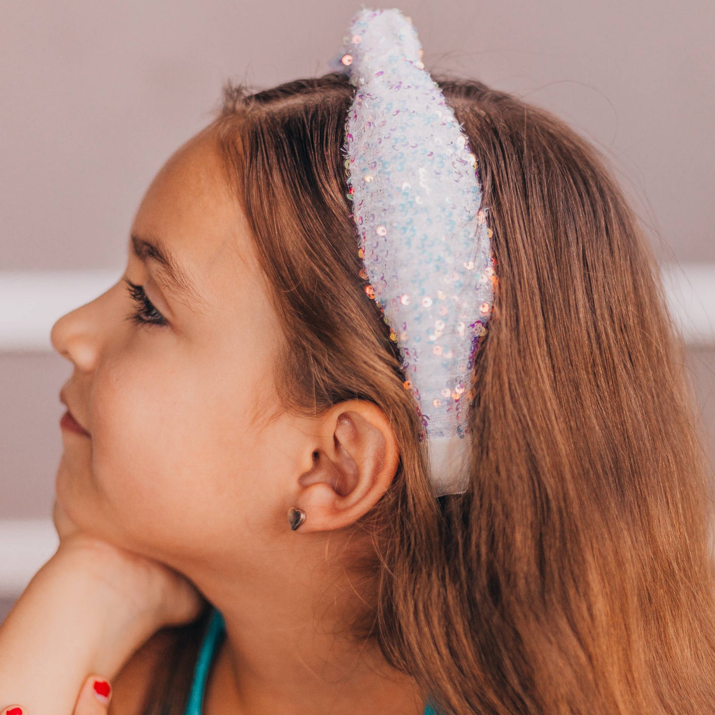 Kids Knot Headband - Sequin Knotted Hair Band Accessories: Rainbow