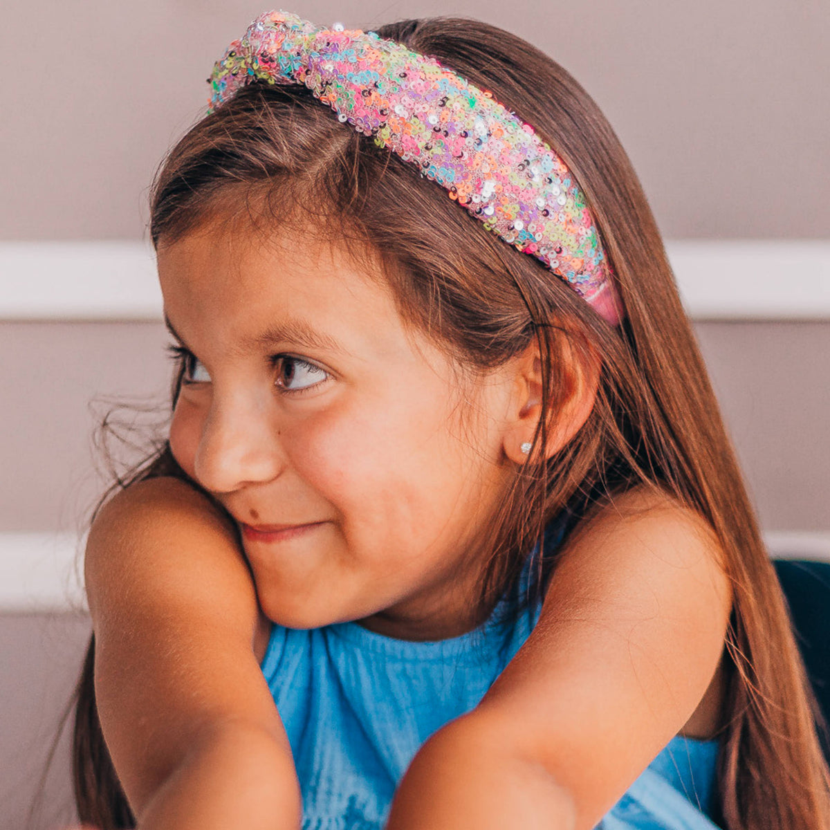 Kids Knot Headband - Sequin Knotted Hair Band Accessories: Rainbow