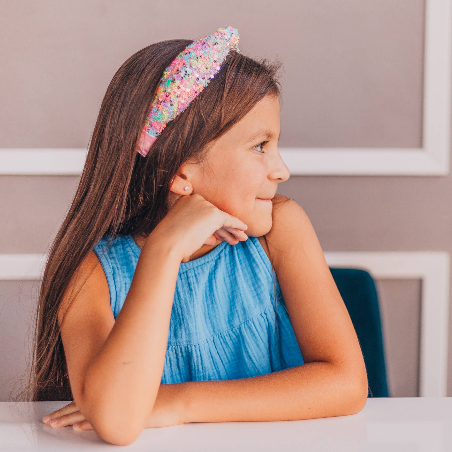 Kids Knot Headband - Sequin Knotted Hair Band Accessories: Rainbow
