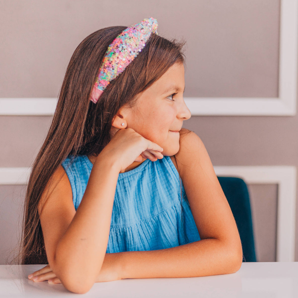 Kids Knot Headband - Sequin Knotted Hair Band Accessories: White