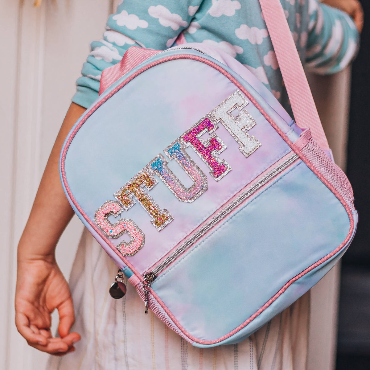 Girls Backpack with Glitter Varsity Letters - Mini Tie Dye: Tie Dye STUFF