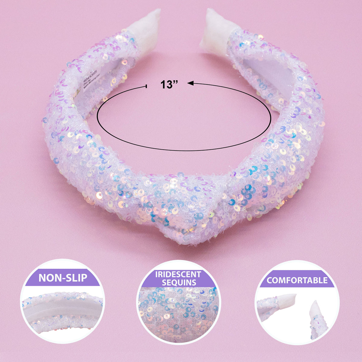 Kids Knot Headband - Sequin Knotted Hair Band Accessories: White